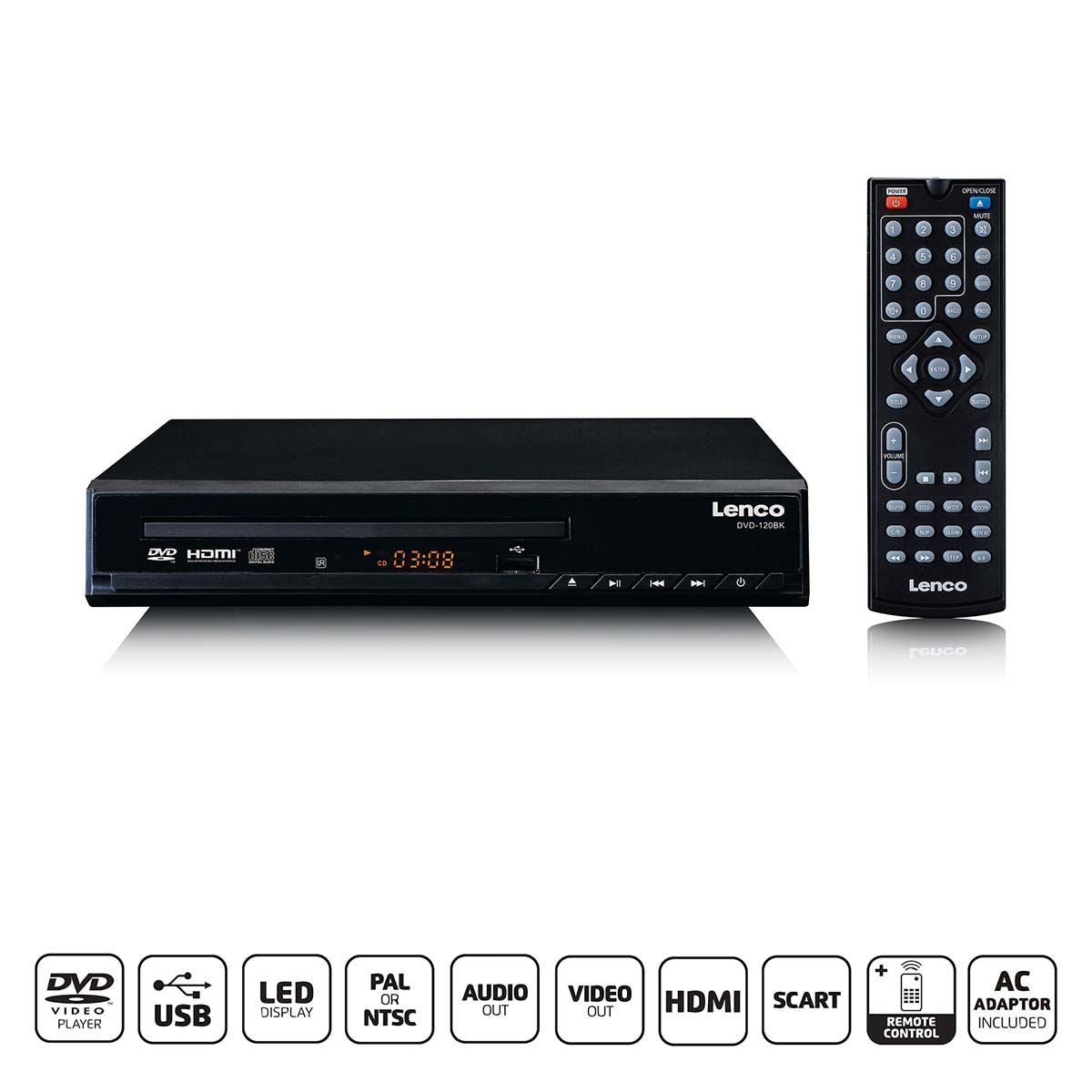 Lenco DVD player with HDMI and Remote Control Black