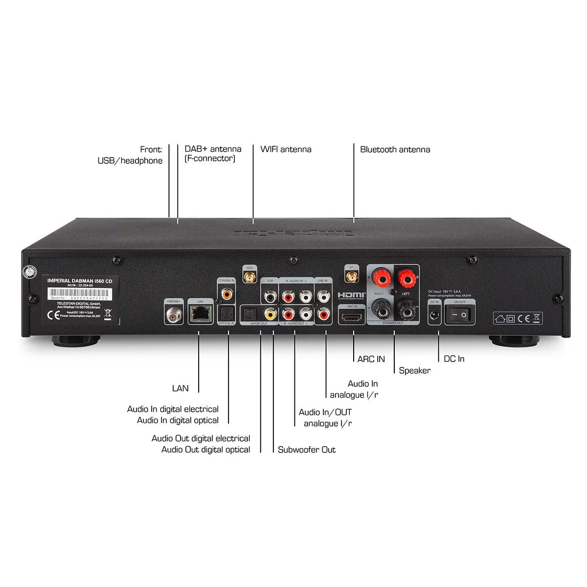 Imperial DABMAN i560 CD All-in-one HiFi System with Amplifier and CD Player DAB+ / FM / Internet / Bluetooth Black