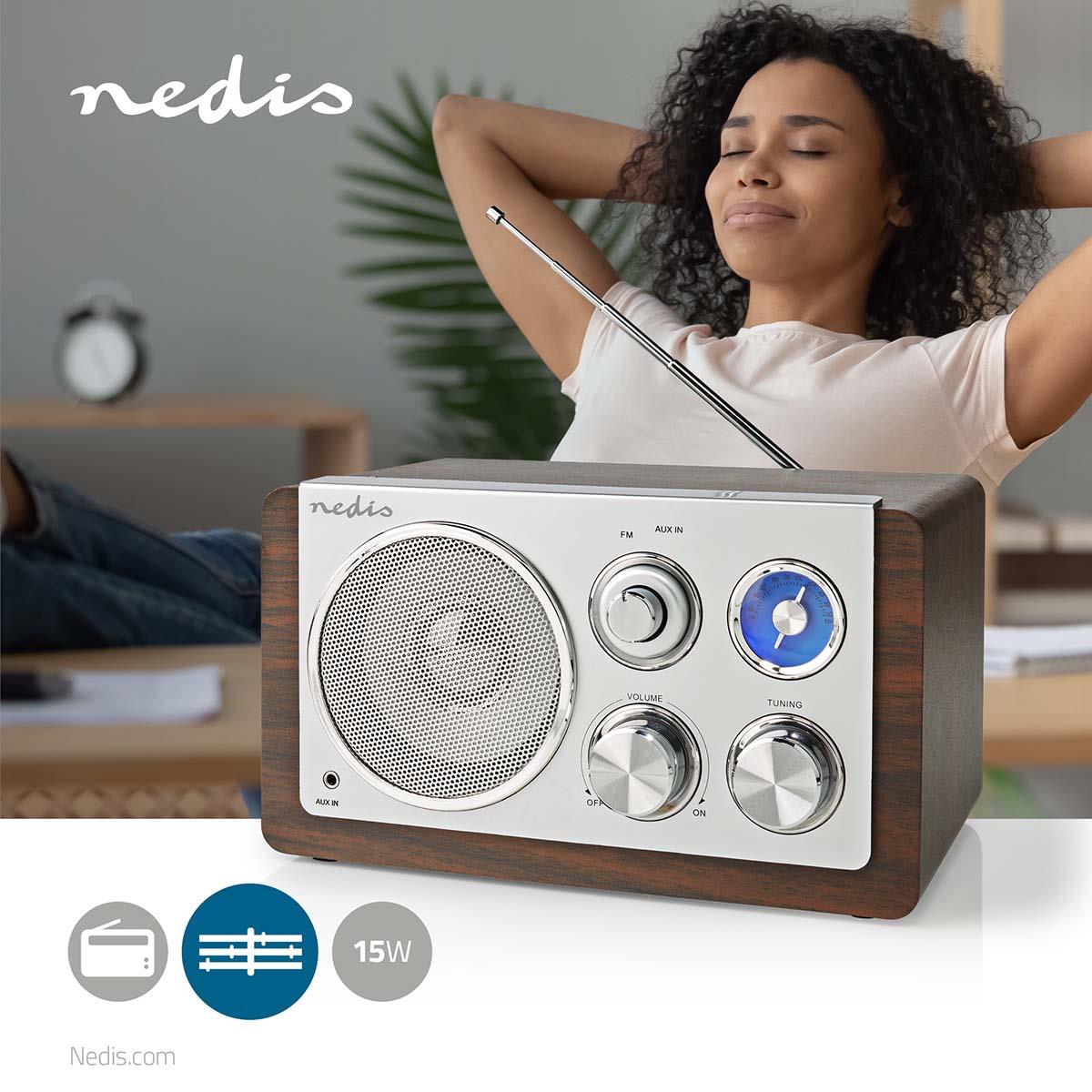 Nedis FM Radio | Table Design | FM | Mains Powered | Analogue | 15 W | IP20 | Brown