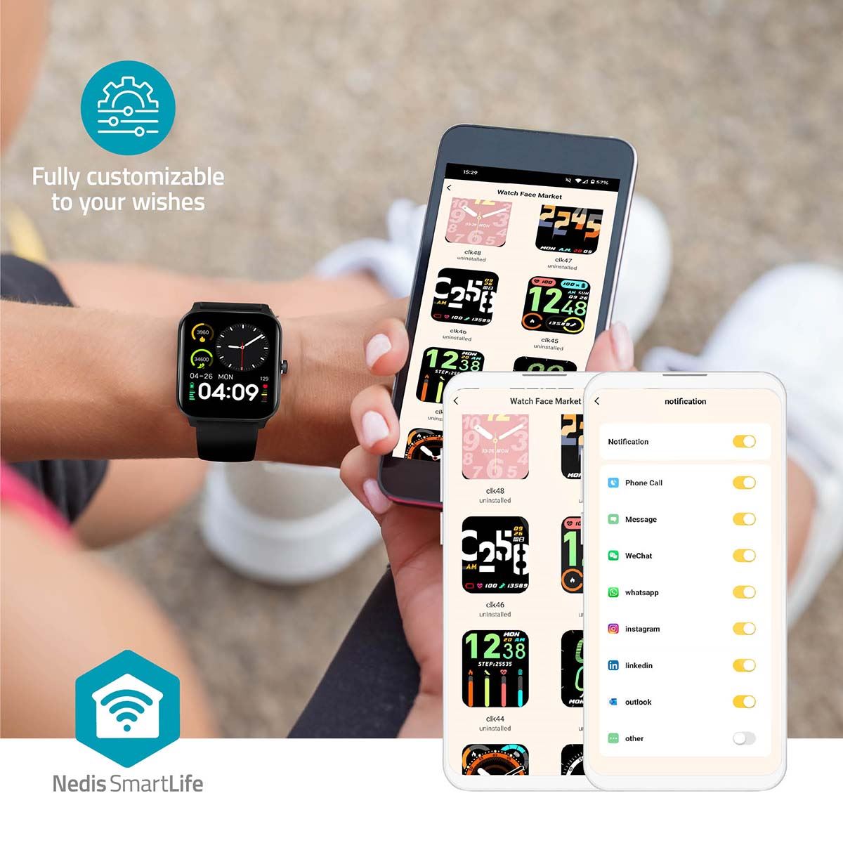 Nedis SmartLife Watch | 1.69 " | LCD | IP68 | Maximum operating time: 240 hrs | Android™ / IOS | Black