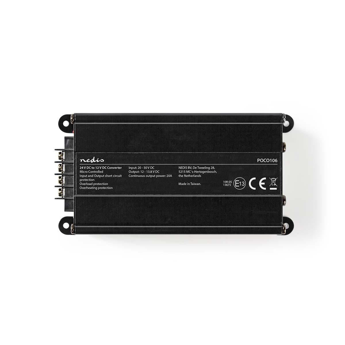 Nedis Power Converter | Car Powered | 24 V DC | 12 V DC | 240 W | Screw Terminal | Equipped with a fuse | Black