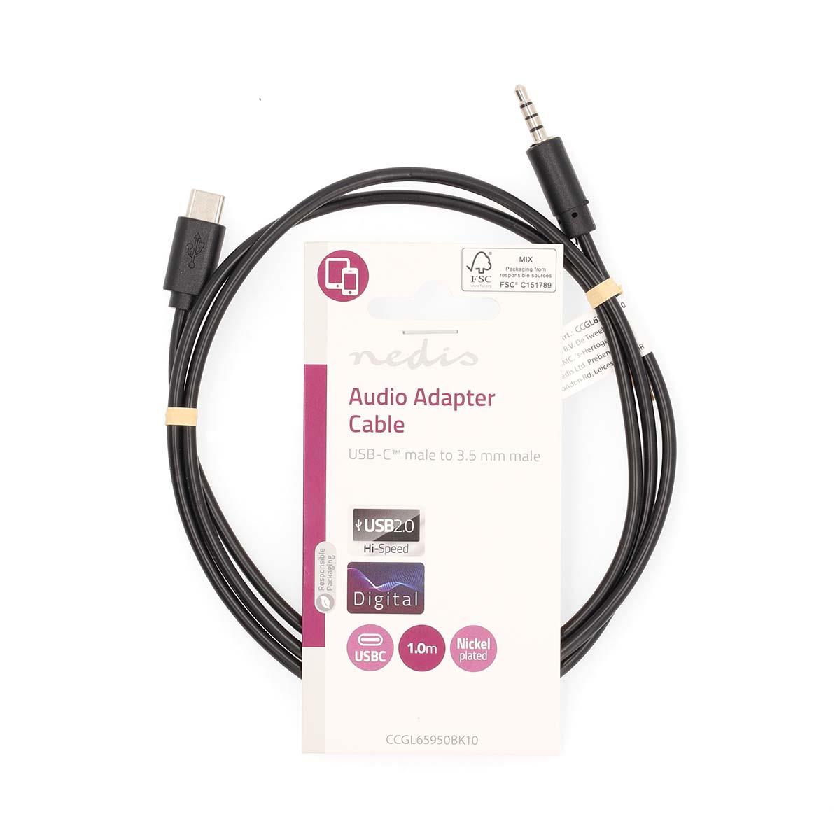 Nedis USB-C™ Adapter | USB 2.0 | USB-C™ Male | 3.5 mm Male | 1.00 m | Round | Nickel Plated | Black | Label
