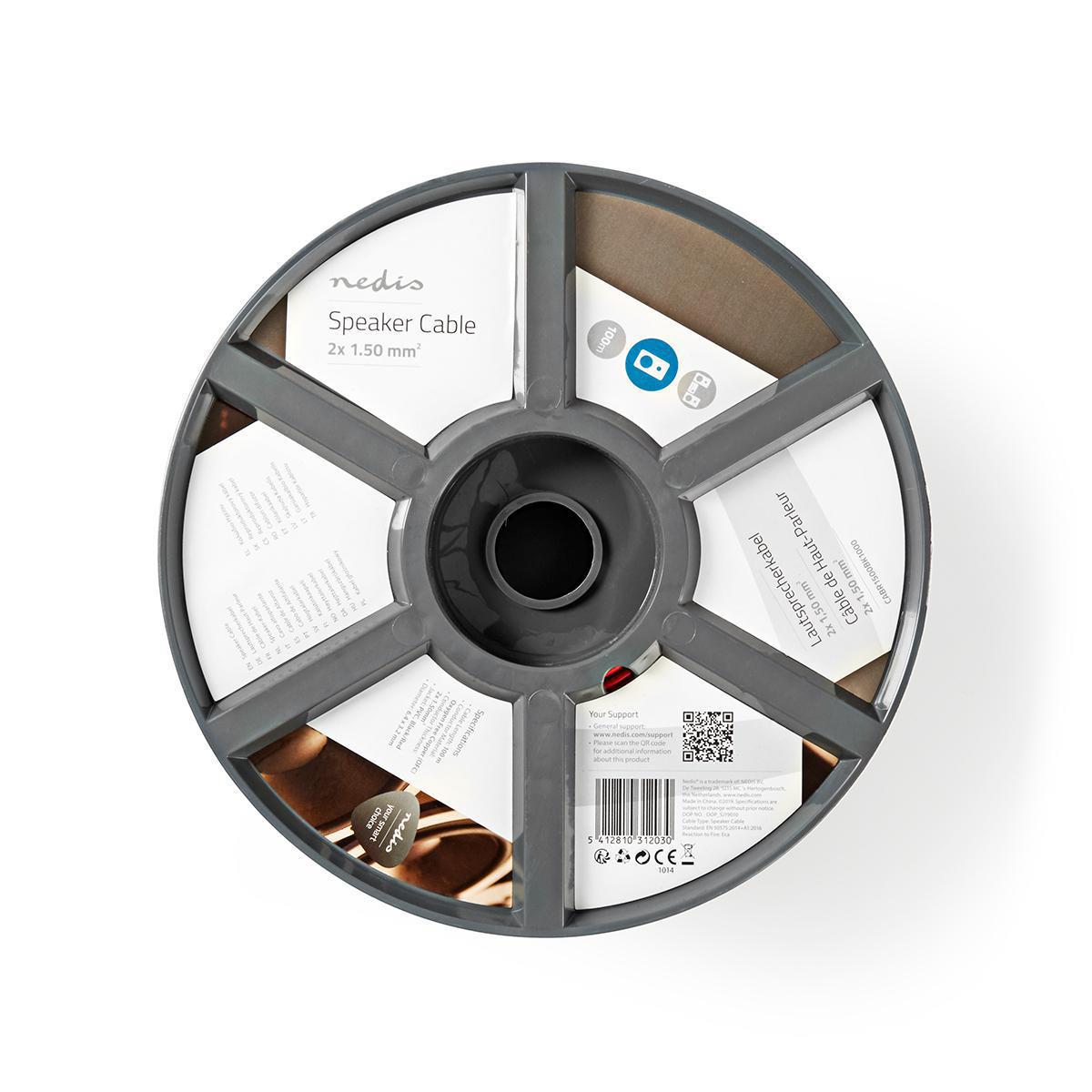 Nedis Speaker Cable | 2 x 1.50 mm² | Copper | 100.0 m | Round | PVC | Black / Red | Reel