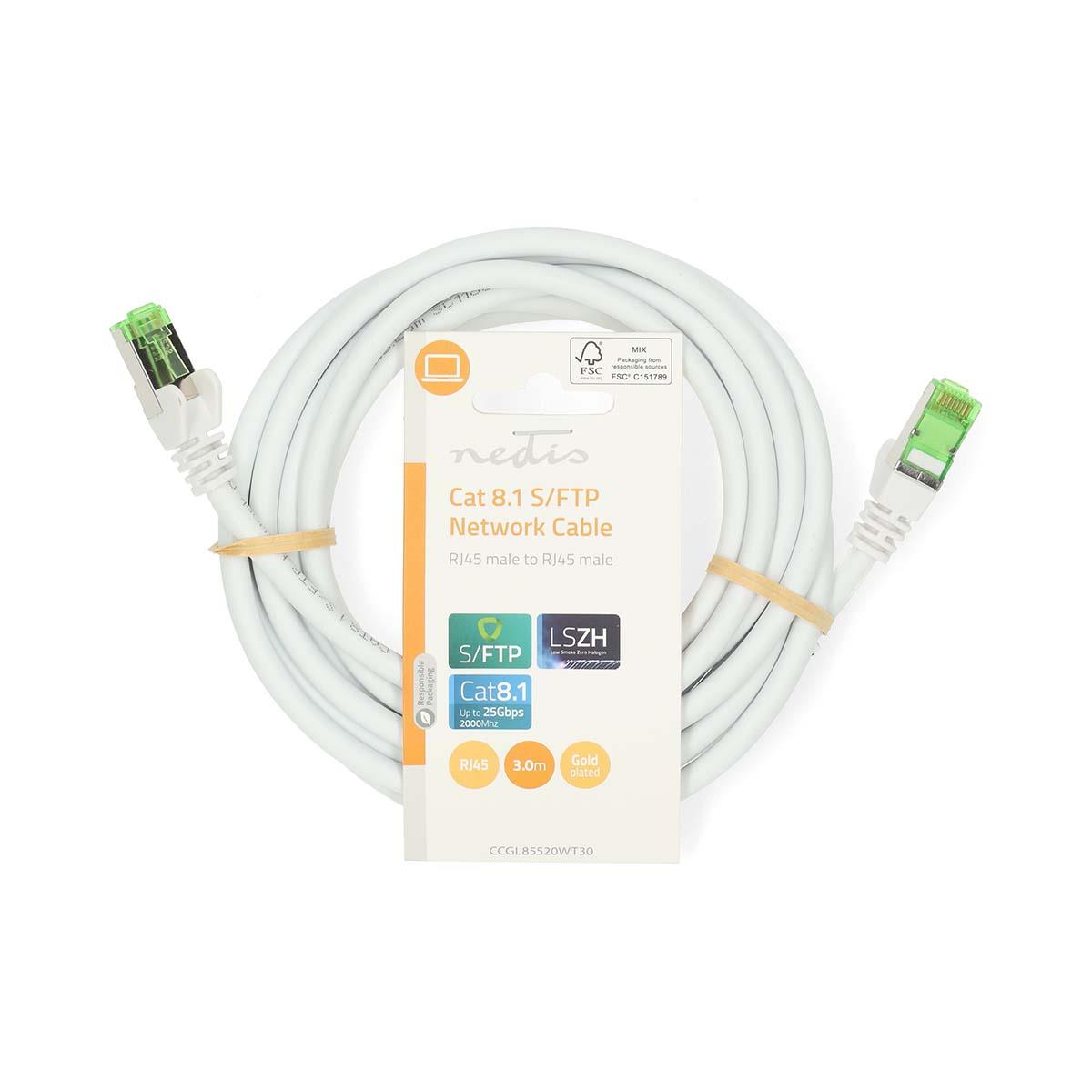 Nedis Cat 8.1 Network Cable | S/FTP | RJ45 Male | RJ45 Male | 3.00 m | Round | LSZH | White | Label
