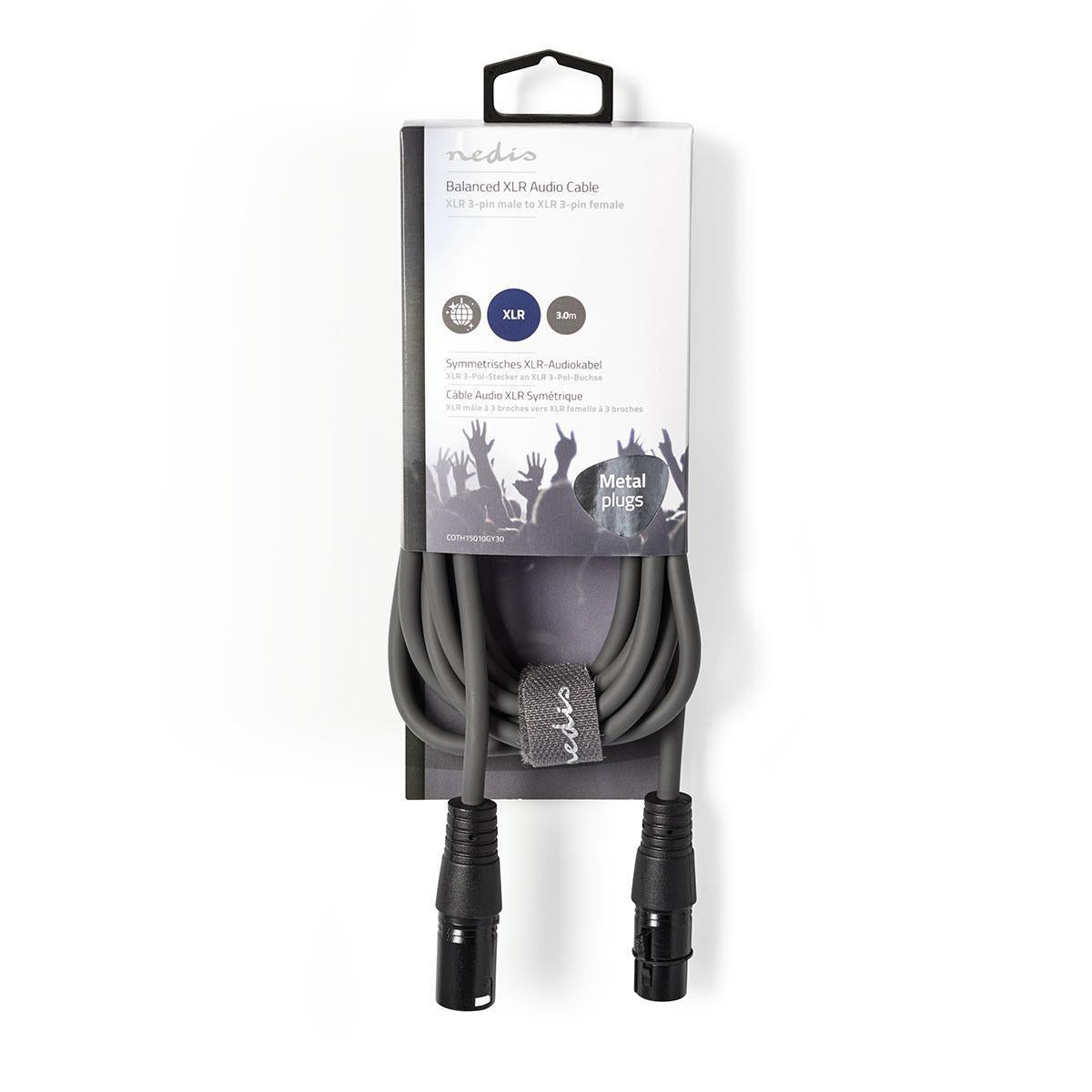 Nedis Balanced Audio Cable | XLR 3-Pin Male | XLR 3-Pin Female | Nickel Plated | 3.00 m | Round | PVC | Dark Grey | Carton Sleeve