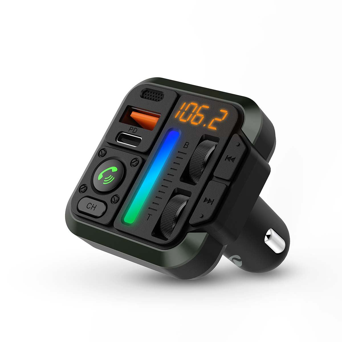 Nedis Car FM Transmitter | Fixed | Hands free calling | 1 " | Amber Screen | Bluetooth® | PD 18 W / PD 24 W | Fast charging | Bass boost | Google Assistant / Siri | Black