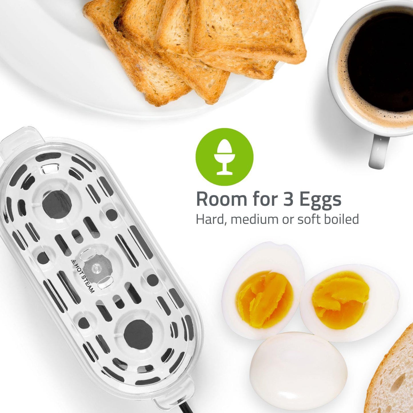 Nedis Egg Boiler | 3 Eggs | Measuring Cup | Aluminium / Black