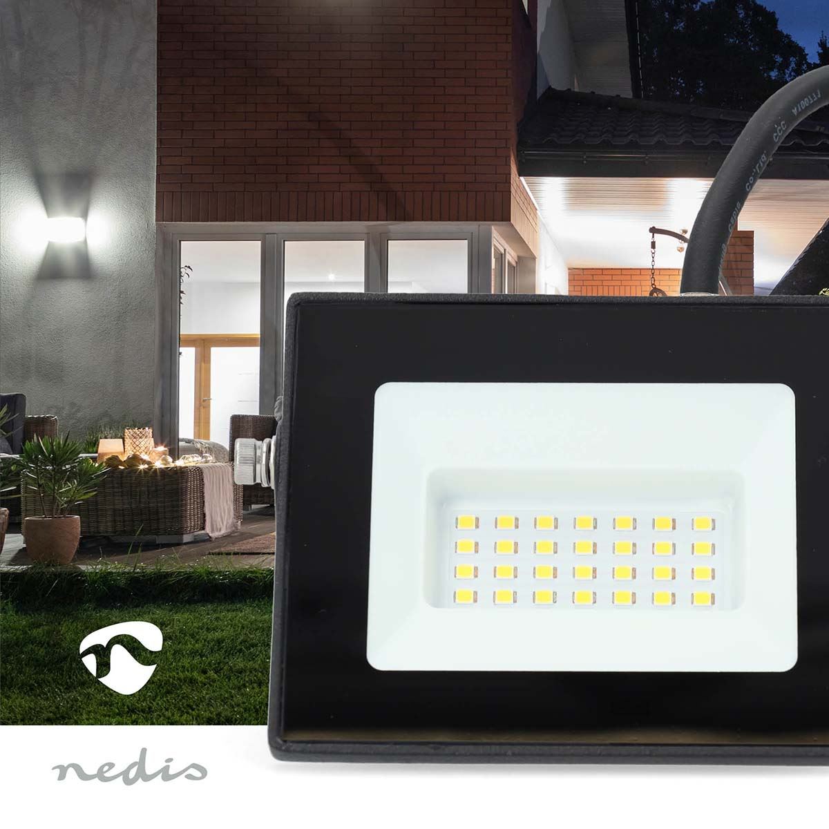 Nedis LED Floodlight | 4000 K | Rated luminous flux: 1620 lm | IP65 | 1.00 m | Energy class: F | 220 - 240 V AC 50/60 Hz | 20 W