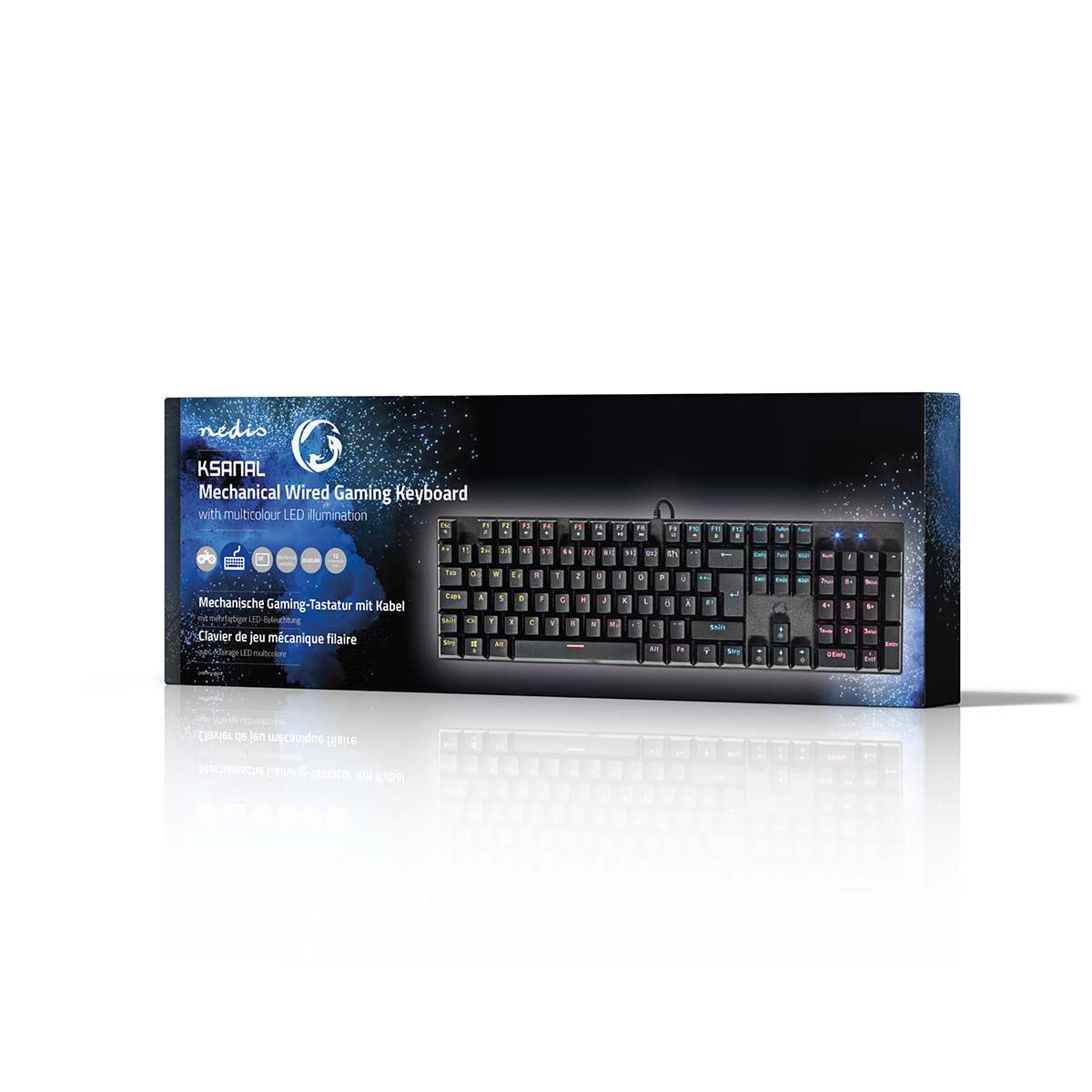 Nedis Wired Gaming Keyboard | USB Type-A | Mechanical Keys | LED | German | DE Layout | USB Powered | Power cable length: 1.50 m | Gaming