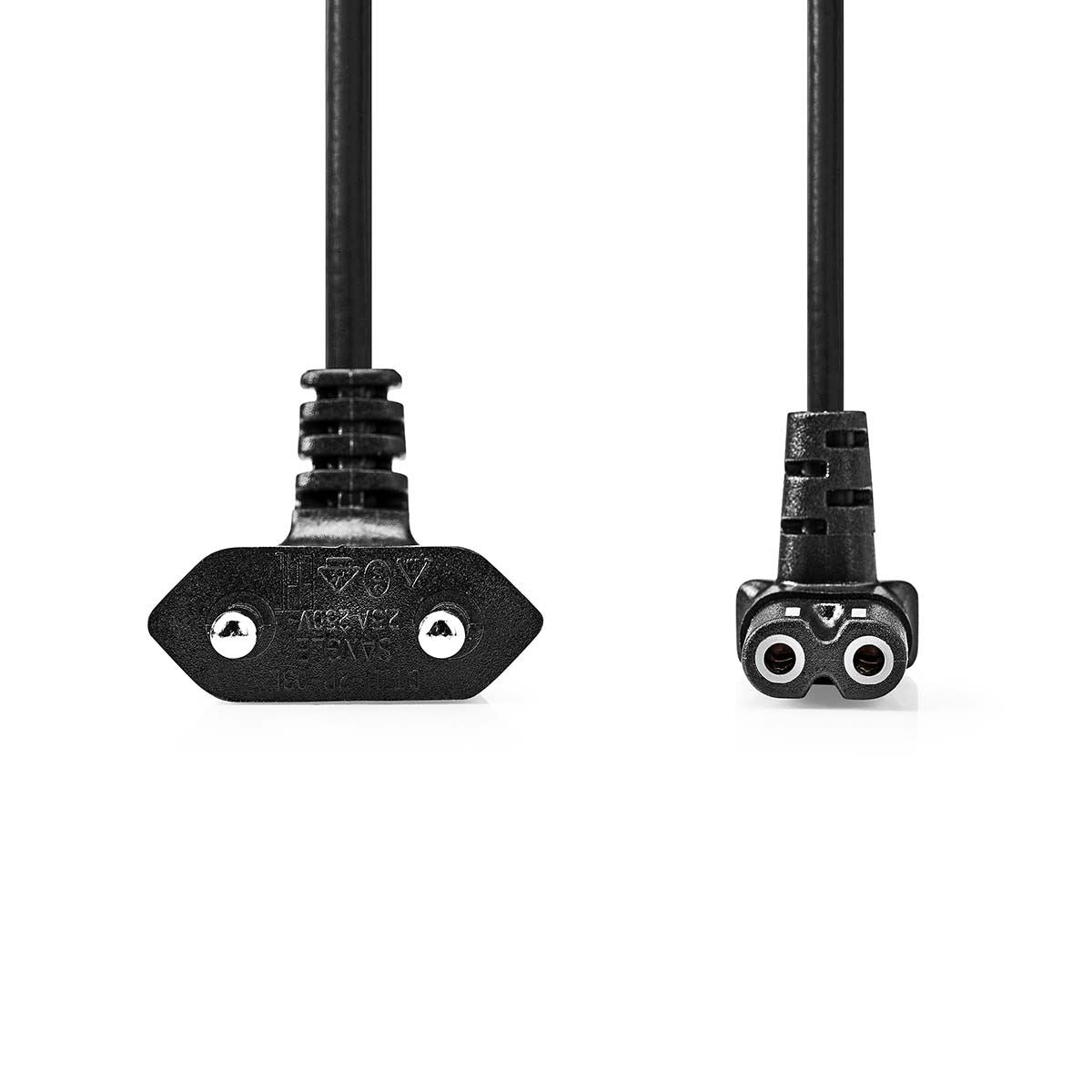 Nedis Power Cable | Euro Male | IEC-320-C1 | Angled | Angled 90° | Nickel Plated | 5.00 m | Flat | PVC | Black | Label