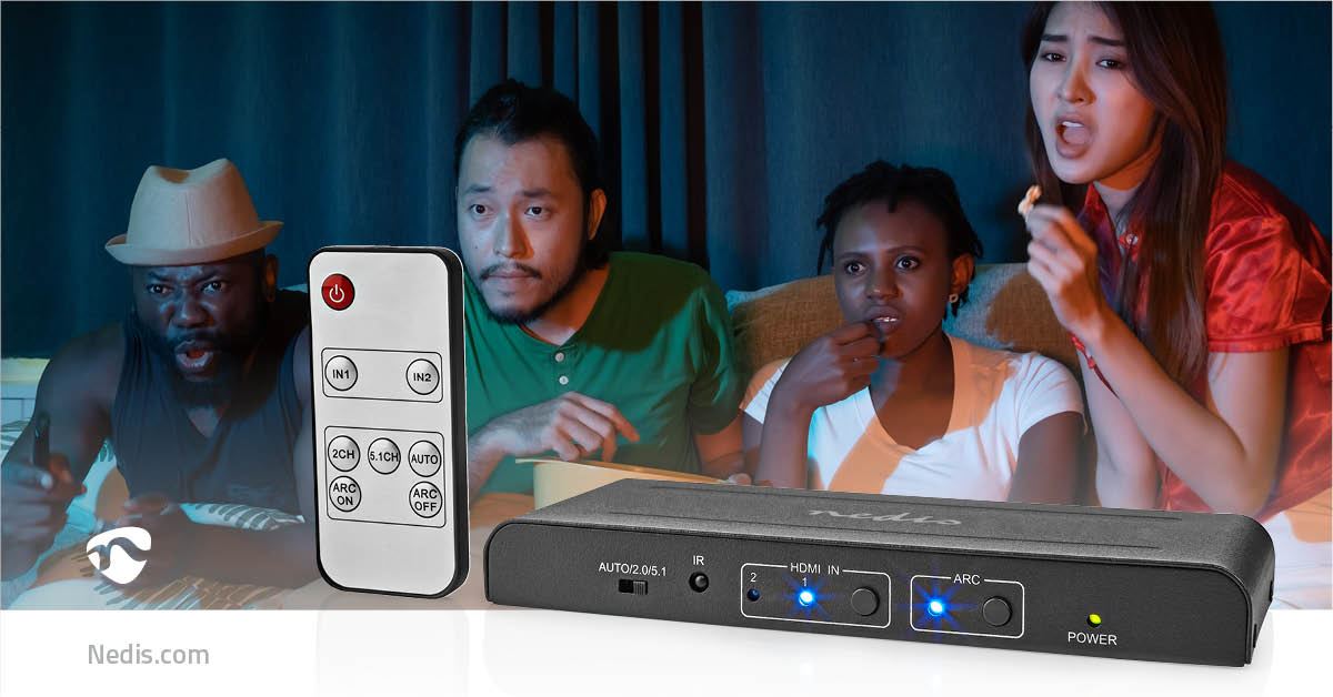 Nedis HDMI™ Extractor | 2x HDMI™ Input | TosLink Female / 1x HDMI™ Output / 2x RCA / 3.5 mm | Maximum resolution: 4K@60Hz | 18 Gbps | Metal | Anthracite | Box