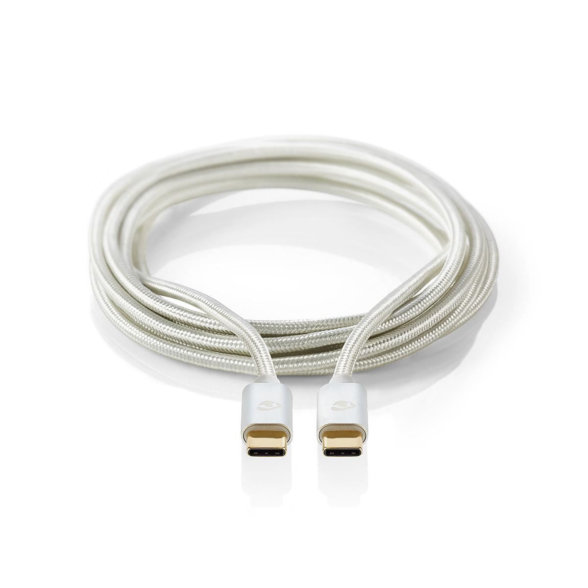 Nedis USB Cable | USB 2.0 | USB-C™ Male | USB-C™ Male | 100 W | 480 Mbps | Gold Plated | 2.00 m | Round | Braided / Nylon | Silver | Cover Window Box