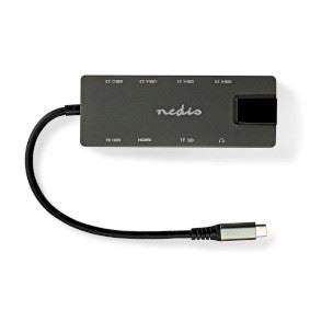 Nedis USB Multi-Port Adapter | USB 3.2 Gen 1 | USB-C™ Male | HDMI™ Output / RJ45 Female / SD / 2x USB-C™ / 3.5 mm Female / 3x USB-A Female | 5 Gbps | 0.20 m | Round | Gold Plated | PVC | Anthracite | Box