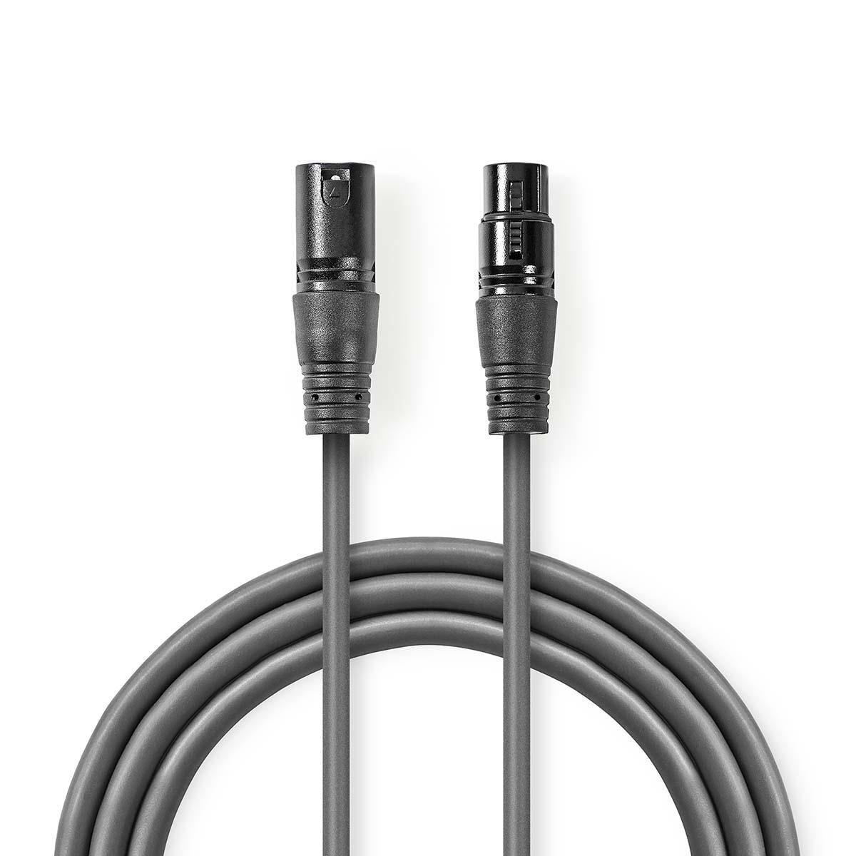 Nedis DMX Adapter Cable | XLR 3-Pin Male | XLR 3-Pin Female | Nickel Plated | 10.0 m | Round | PVC | Dark Grey | Gift Box