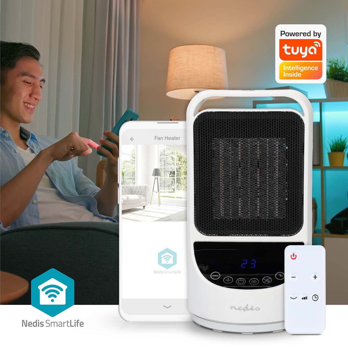 Nedis SmartLife Ceramic PTC Fan Heater | Wi-Fi | 1500 W | 2 Heat Settings | Oscillation | Display | 10 - 49 °C | Android™ / IOS | White