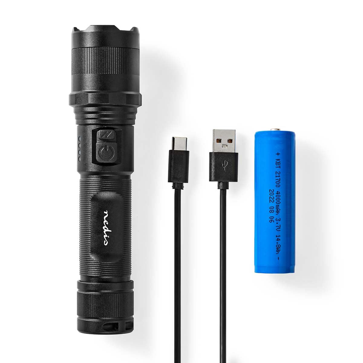 Nedis LED Torch | Battery Powered | 3.7 V DC | 10 W | N/A | Batteries included | Rechargeable | Rated luminous flux: 1000 lm | Light range: 110 m | Beam angle: 9.5 °