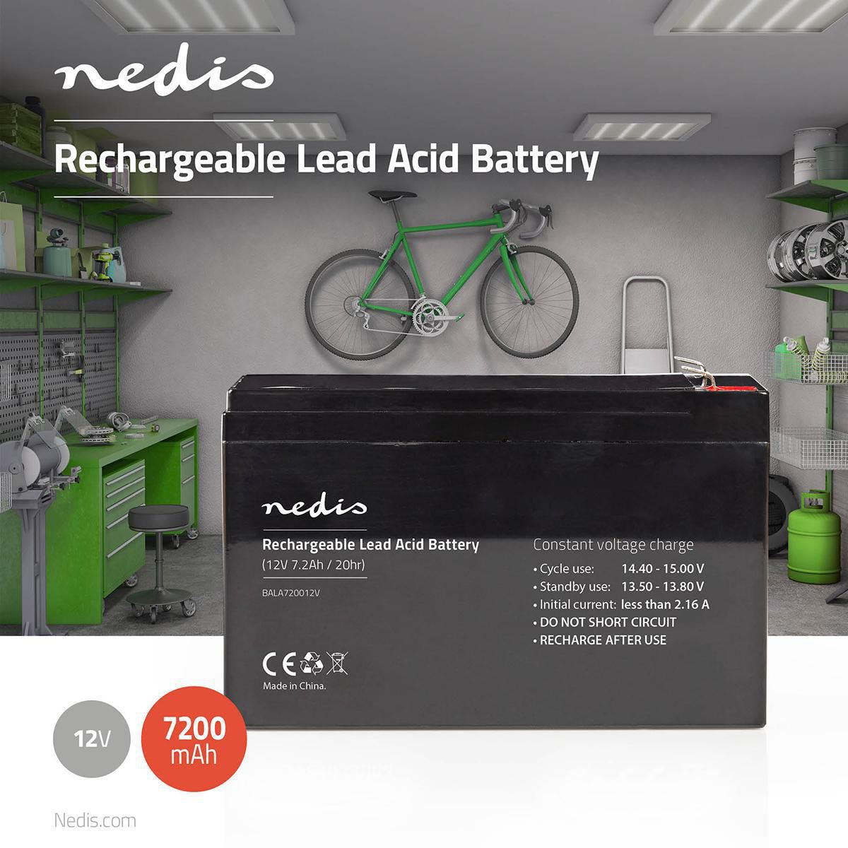 Nedis Battery | Lead-Acid | Rechargeable | 12 V | 7200 mAh