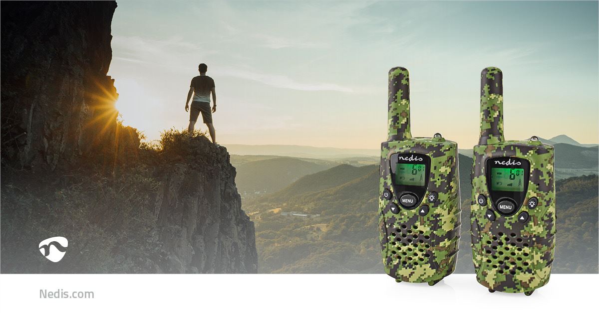 Nedis Walkie-Talkie Set | 2 Handsets | Up to 8 km | Frequency channels: 8 | PTT / VOX | up to 2.5 Hours | Headphone output | 2 Headsets | Travel case included | Green