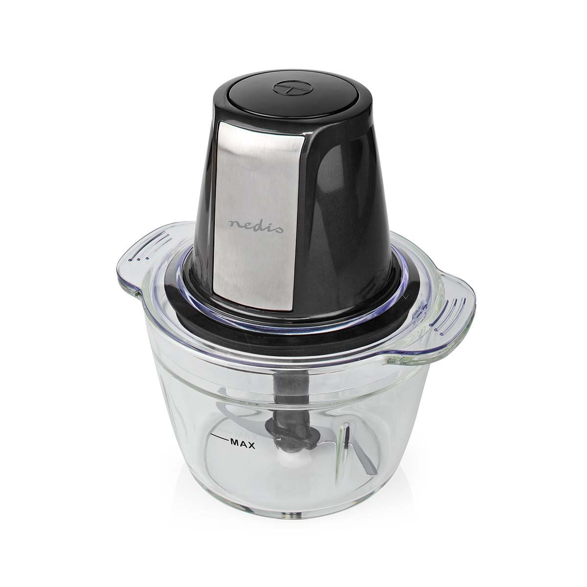 Nedis Food Chopper | 500 W | 1 l | Glass | 1-Speed Setting | Black / Silver
