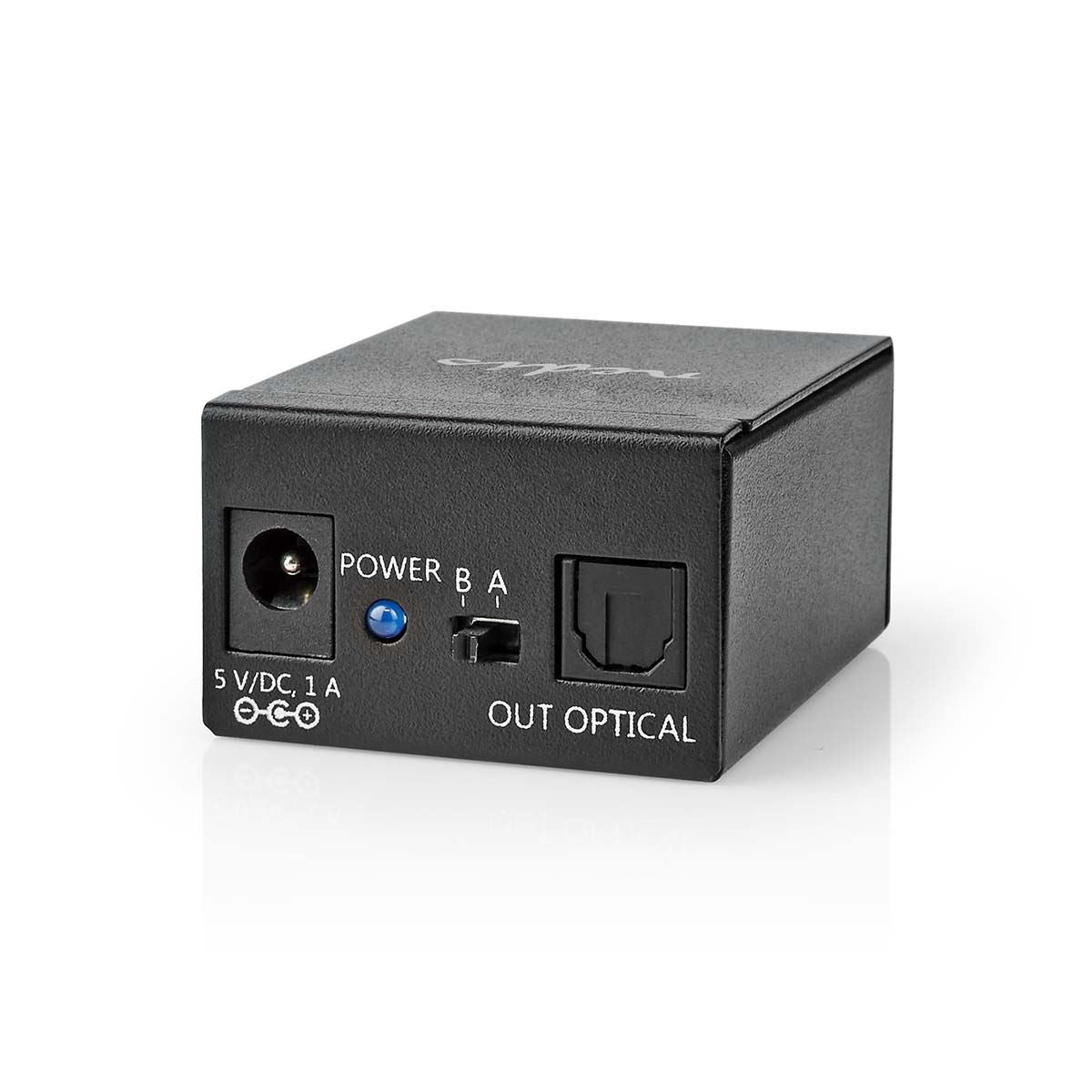 Nedis Digital Audio Switch | 2-way | Connection input: DC Power / 2x TosLink | Connection output: TosLink Female | Manual / Switch | Metal | Black