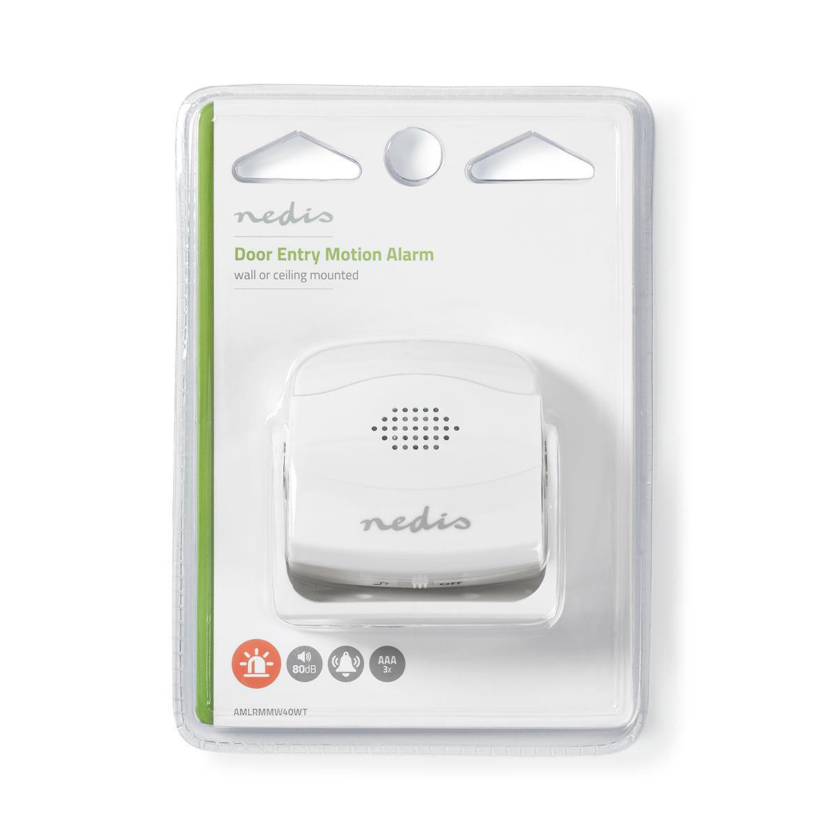 Nedis Motion Detection Alarm | Battery Powered | 3x AAA/LR03 | 80 dB | Detector range: 1.10 m | Detector angle: 10 ° | Ceiling / Wall | White
