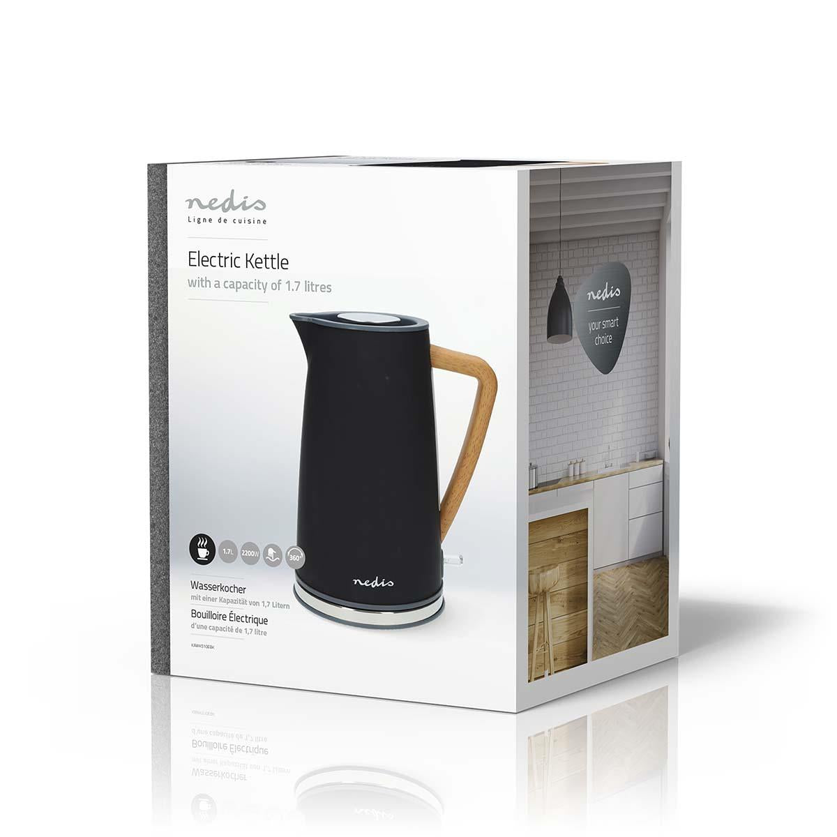 Nedis Electric Kettle | 1.7 l | Soft-Touch | Black | Rotatable 360 degrees | Concealed heating element | Strix® controller | Boil-dry protection