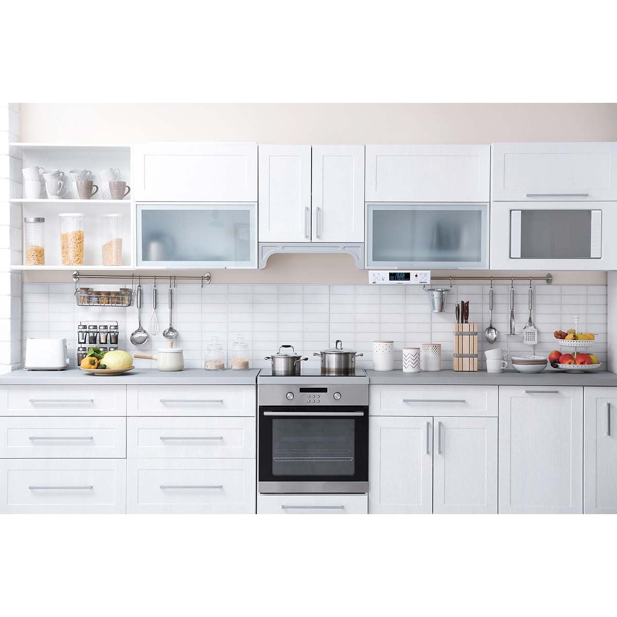 Lenco KCR-190WH | Under Cabinet Kitchen Clock DAB+ / FM Radio| Bluetooth® Speaker | Remote Control | White