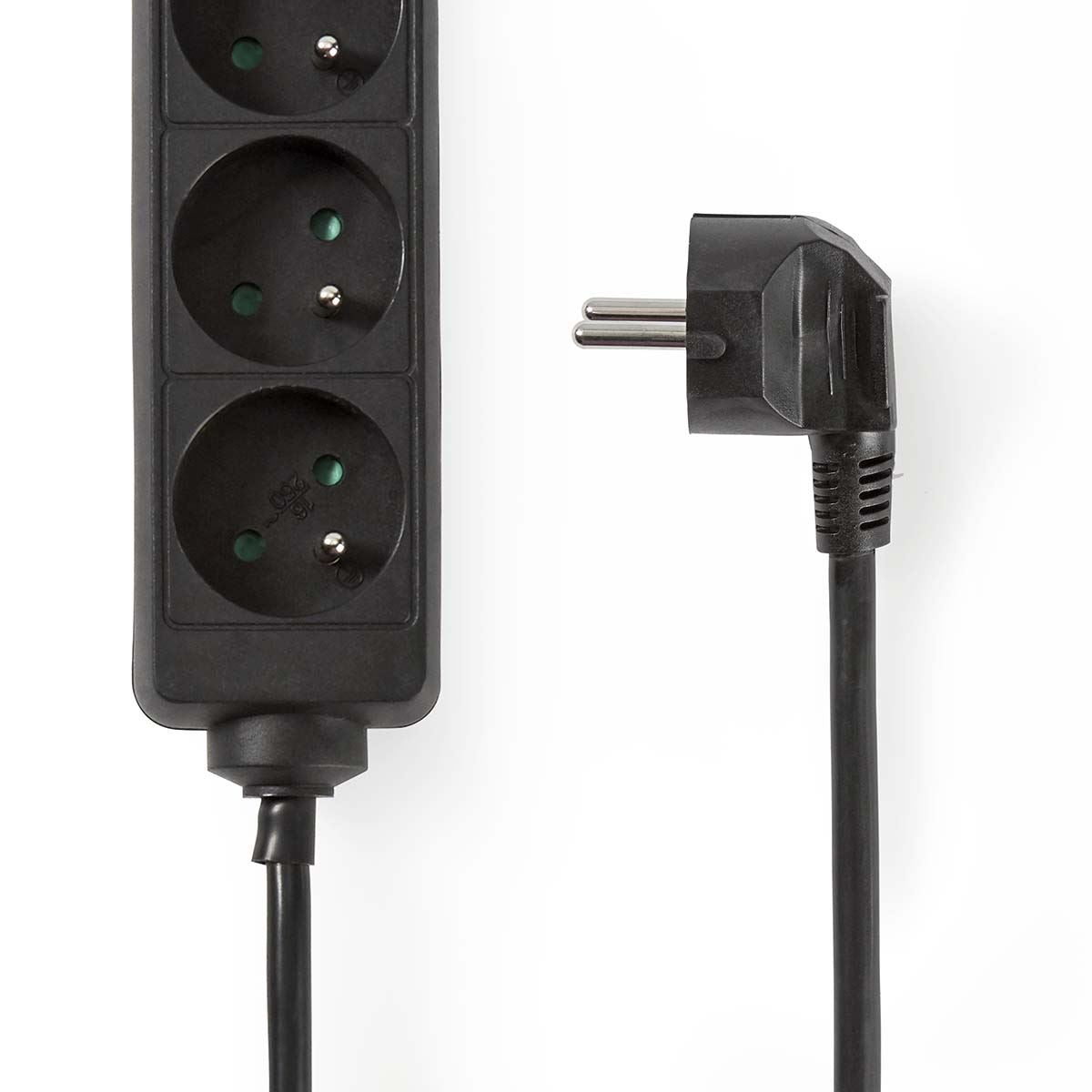 Nedis Extension Socket | Type E (CEE 7/6) | 3-Way | 1.50 m | 3680 W | 16 A | Kind of grounding: Side Contacts | 230 V AC 50/60 Hz | Socket angle: 45 ° | H05VV-F 3G1.5mm² | Black