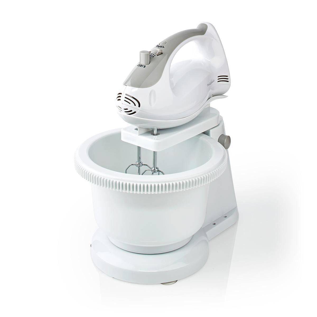 Nedis Hand Mixer | 200 W | 5-Speed Setting | Turbo function | Turning Bowl / 2 Beaters / 2 Dough Hooks | Grey / White