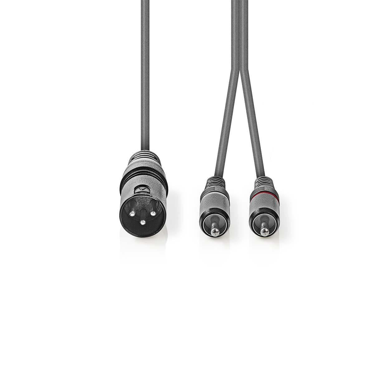 Nedis Balanced Audio Cable | XLR 3-Pin Male | 2x RCA Male | Nickel Plated | 3.00 m | Round | PVC | Dark Grey | Carton Sleeve