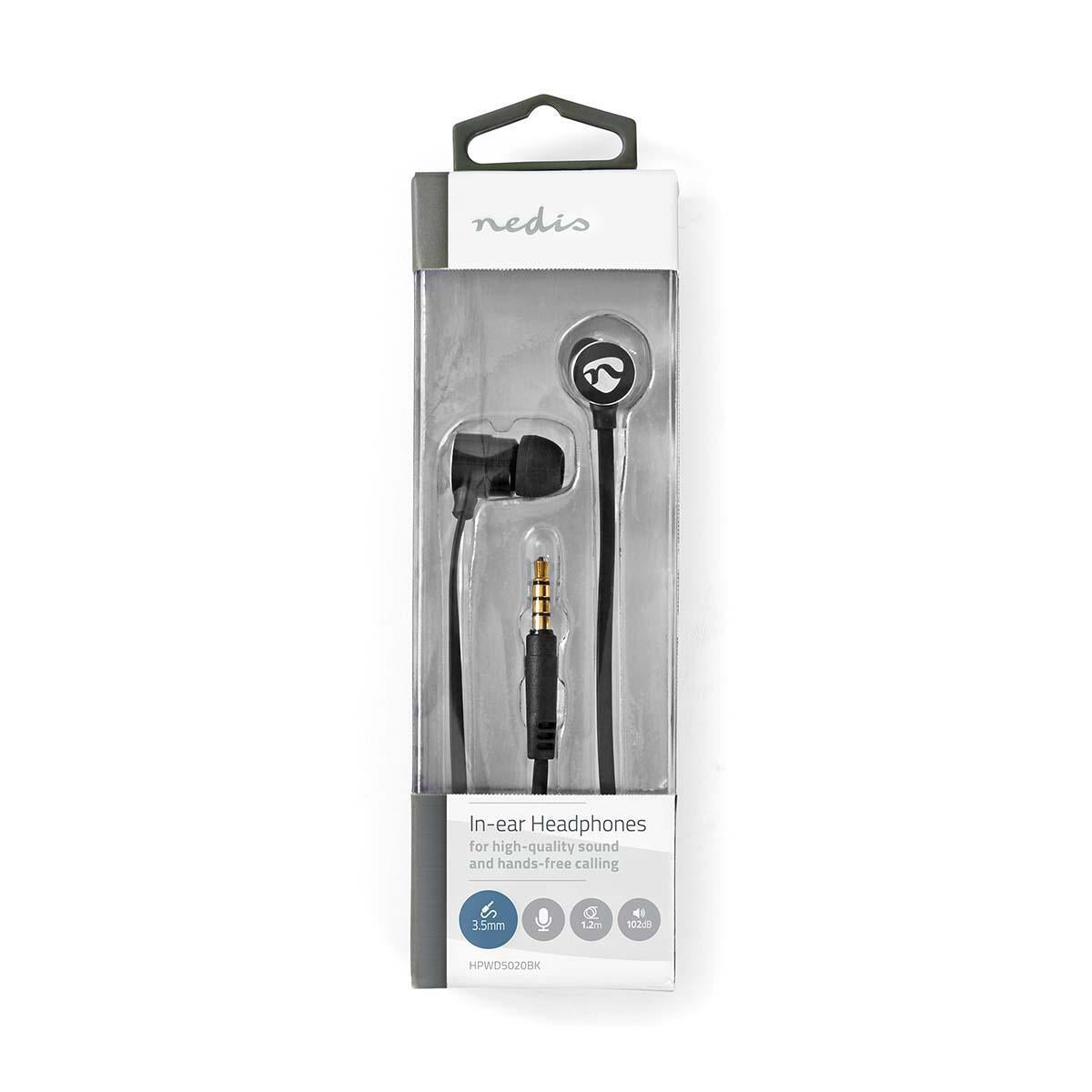 Nedis Wired Earphones | 3.5 mm | Cable length: 1.20 m | Built-in microphone | Volume control | Black / Silver