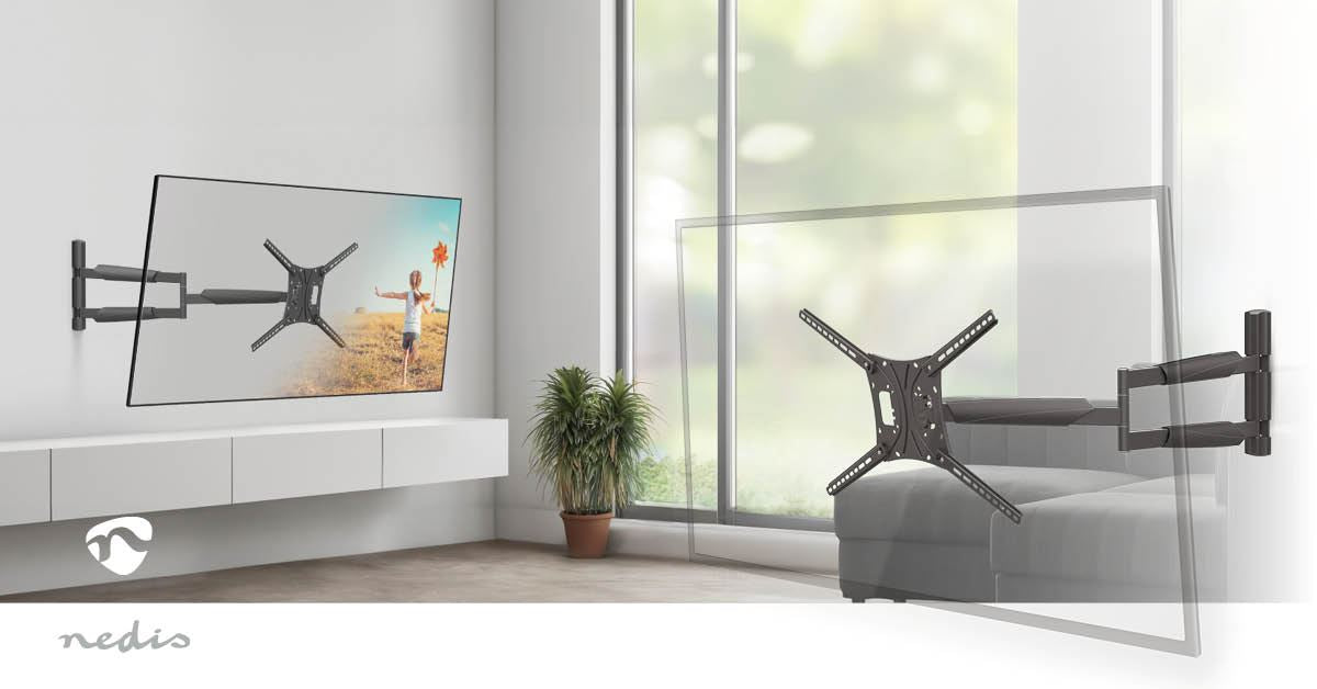 Nedis Full Motion TV Wall Mount | 13 - 86 " | Maximum supported screen weight: 60 kg | Tiltable | Rotatable | Minimum wall distance: 70 mm | Maximum wall distance: 1020 mm | 3 Pivot point(s) | ABS / Steel | Black