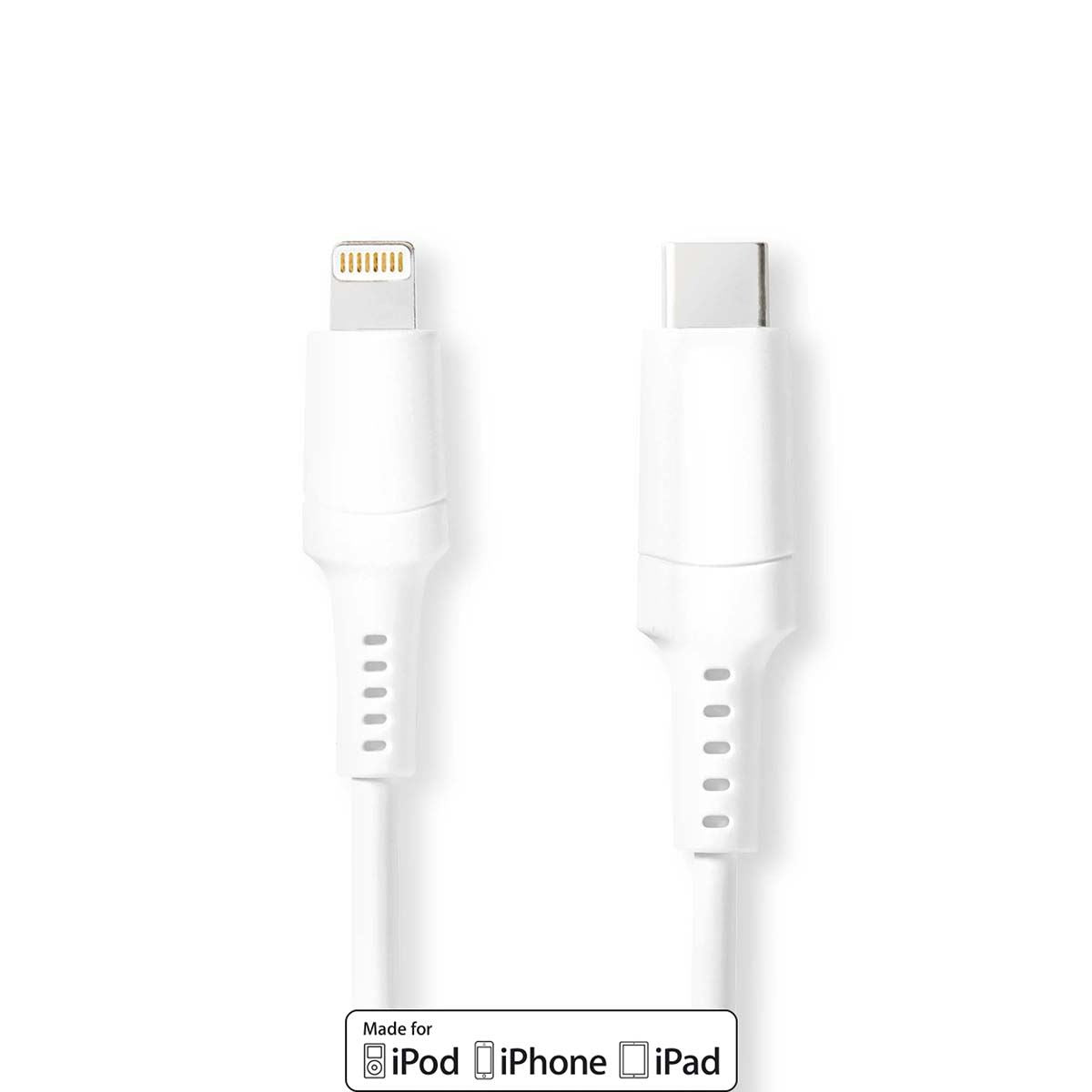 Nedis Lightning Cable | USB 2.0 | Apple Lightning 8-Pin | USB-C™ Male | 480 Mbps | Nickel Plated | 1.00 m | Round | PVC | White | Box | 17.081.036