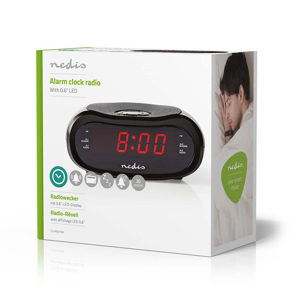 Nedis Digital Alarm Clock Radio | LED Display | AM / FM | Snooze function | Sleep timer | Number of alarms: 2 | Black