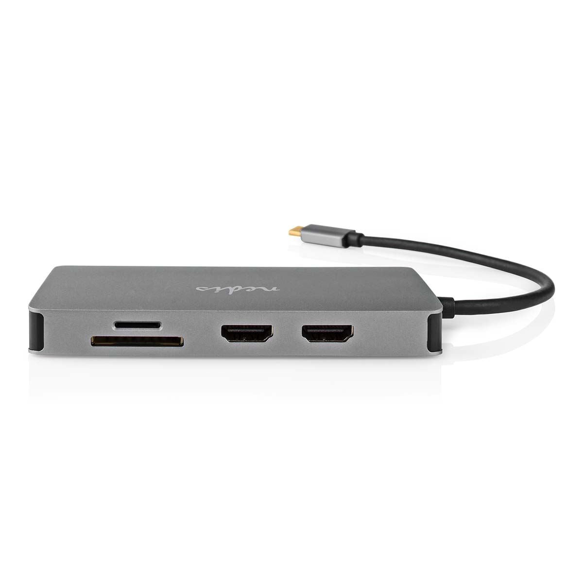 Nedis USB Multi-Port Adapter | USB 3.2 Gen 1 | USB-C™ Male | Micro SD / RJ45 Female / SD / USB-C™ Female / 2x HDMI™ / 2x USB-A Female | 5 Gbps | 0.20 m | Round | Gold Plated | PVC | Anthracite | Box