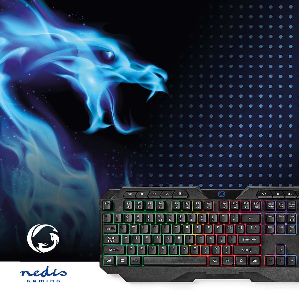 Nedis Wired Gaming Keyboard | USB Type-A | Membrane Keys | LED | QWERTY | US Layout | USB Powered | Power cable length: 1.30 m | Multimedia