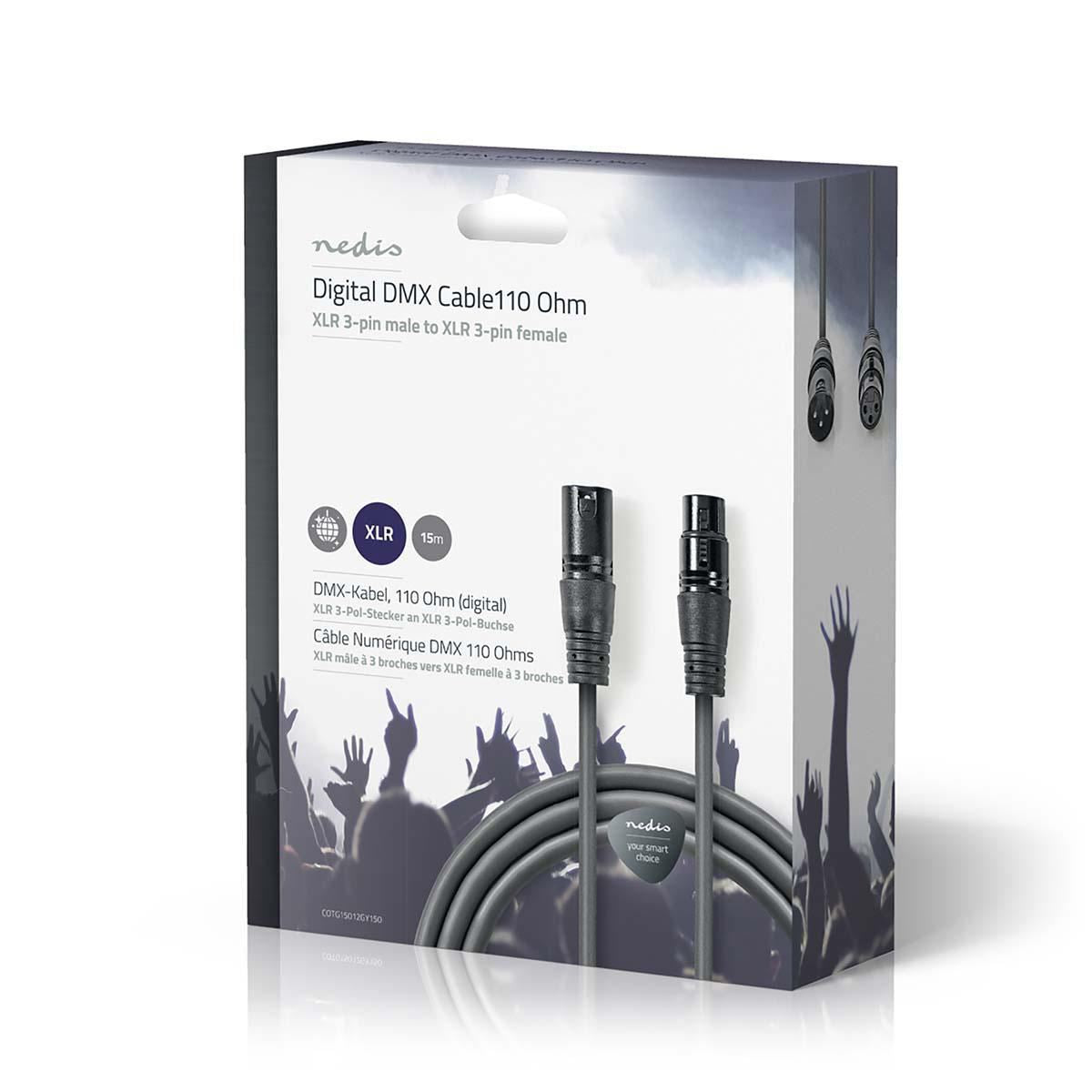 Nedis DMX Adapter Cable | XLR 3-Pin Male | XLR 3-Pin Female | Nickel Plated | 15.0 m | Round | PVC | Dark Grey | Gift Box