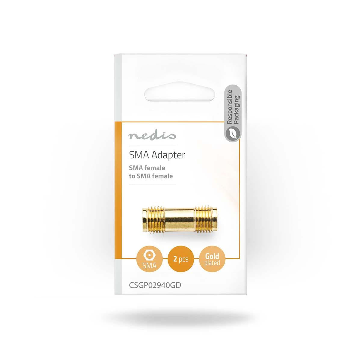 Nedis SMA Adapter | SMA Female | SMA Female | Gold Plated | 50 Ohm | Straight | Copper | Gold | 2 pcs | Box