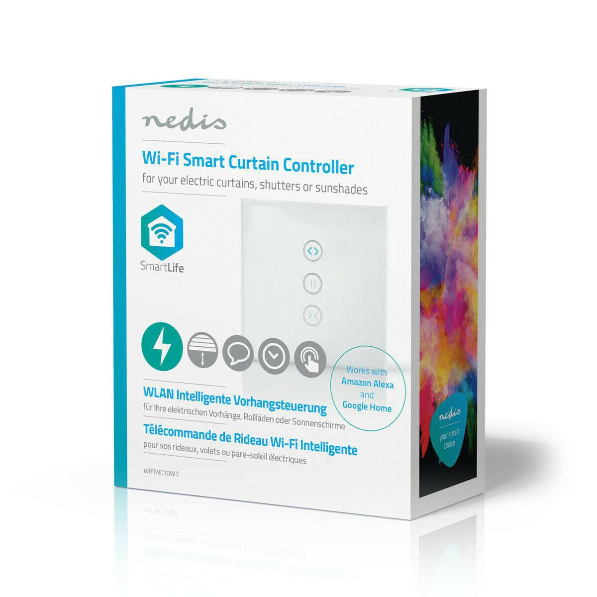 Nedis SmartLife Wall Switch | Wi-Fi | Curtain / Shutter / Sunshade | Wall Mount | 300 W | Android™ / IOS | Glass | White