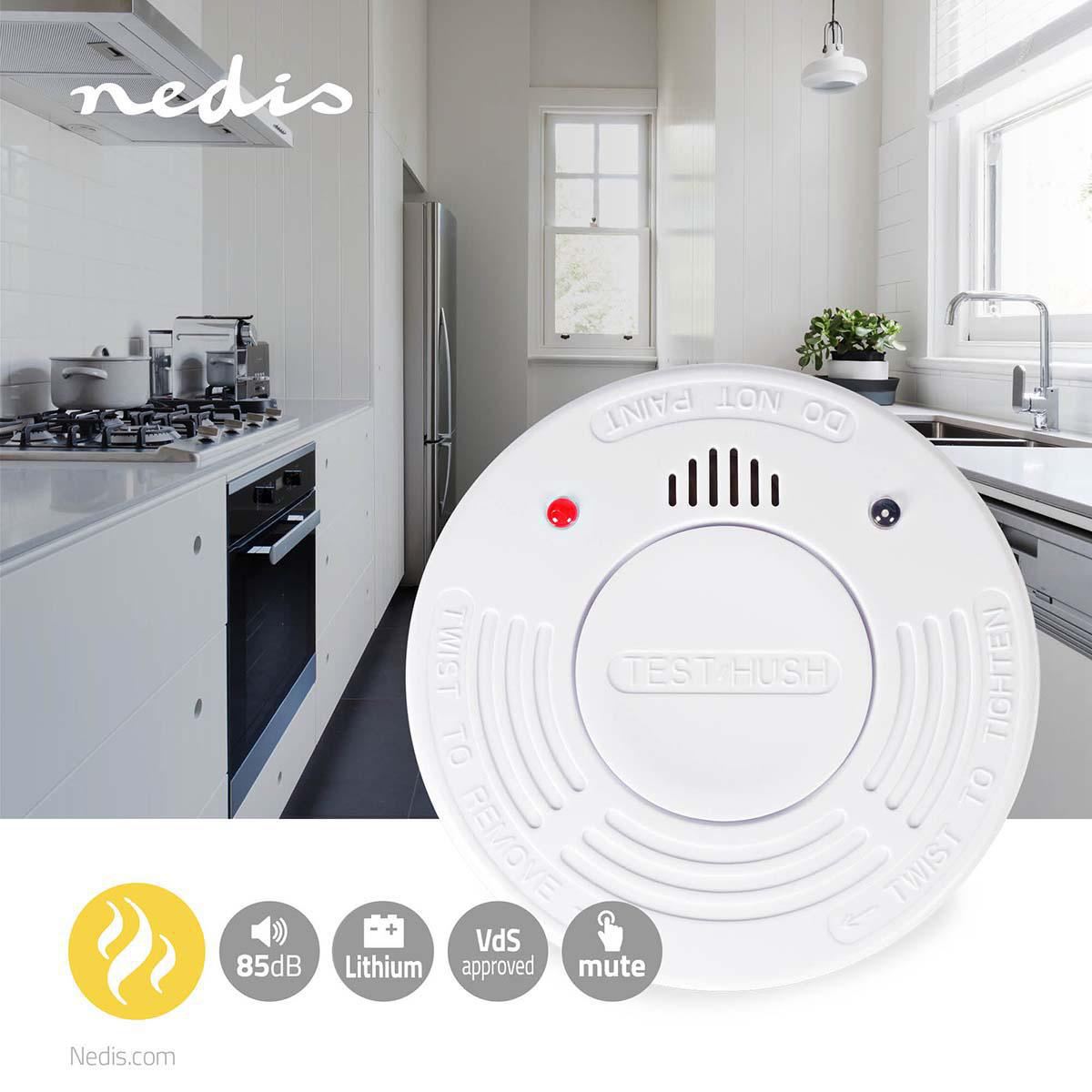 Nedis Smoke Alarm | Battery Powered | Battery life up to: 10 year | EN 14604 | With pause button | With test button | 85 dB | ABS | White