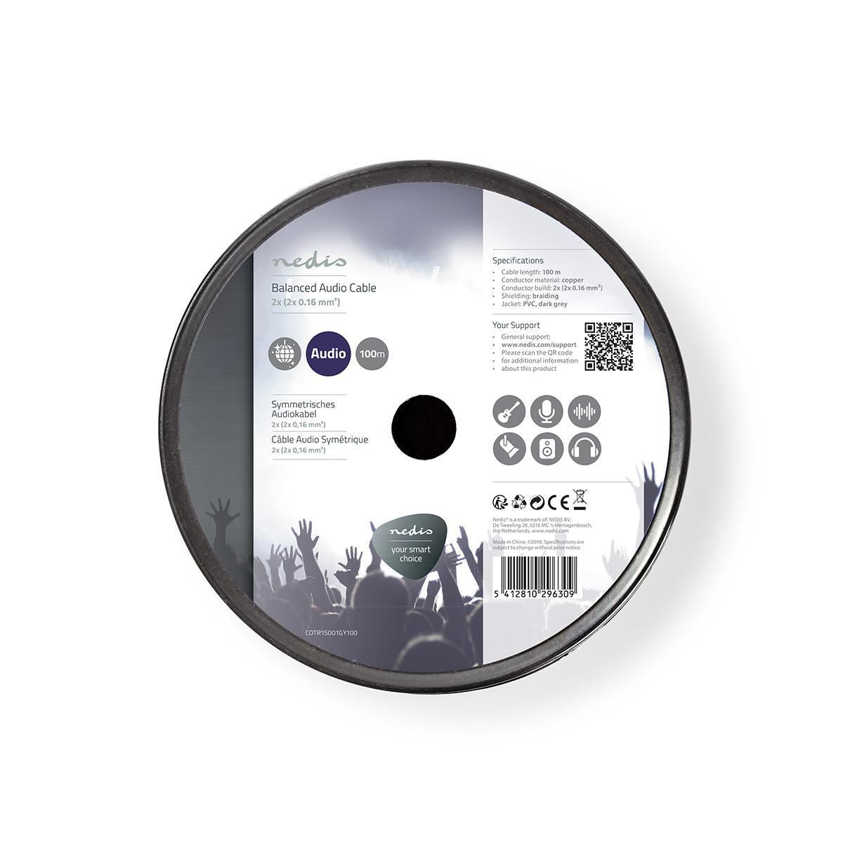 Nedis Audio Cable | 4 x 0.16 mm² | Copper | 100.0 m | Round | PVC | Dark Grey | Reel