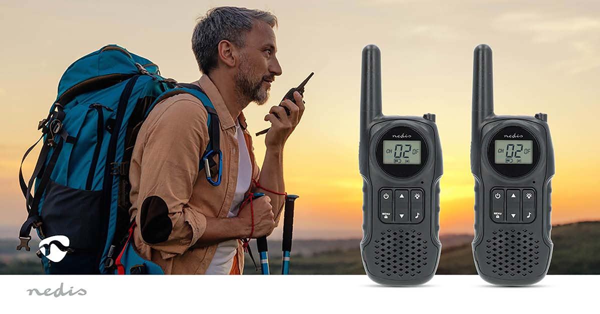 Nedis Walkie-Talkie Set | 2 Handsets | Up to 10 km | Frequency channels: 8 | PTT / VOX | up to 3 Hours | Headphone output | Black