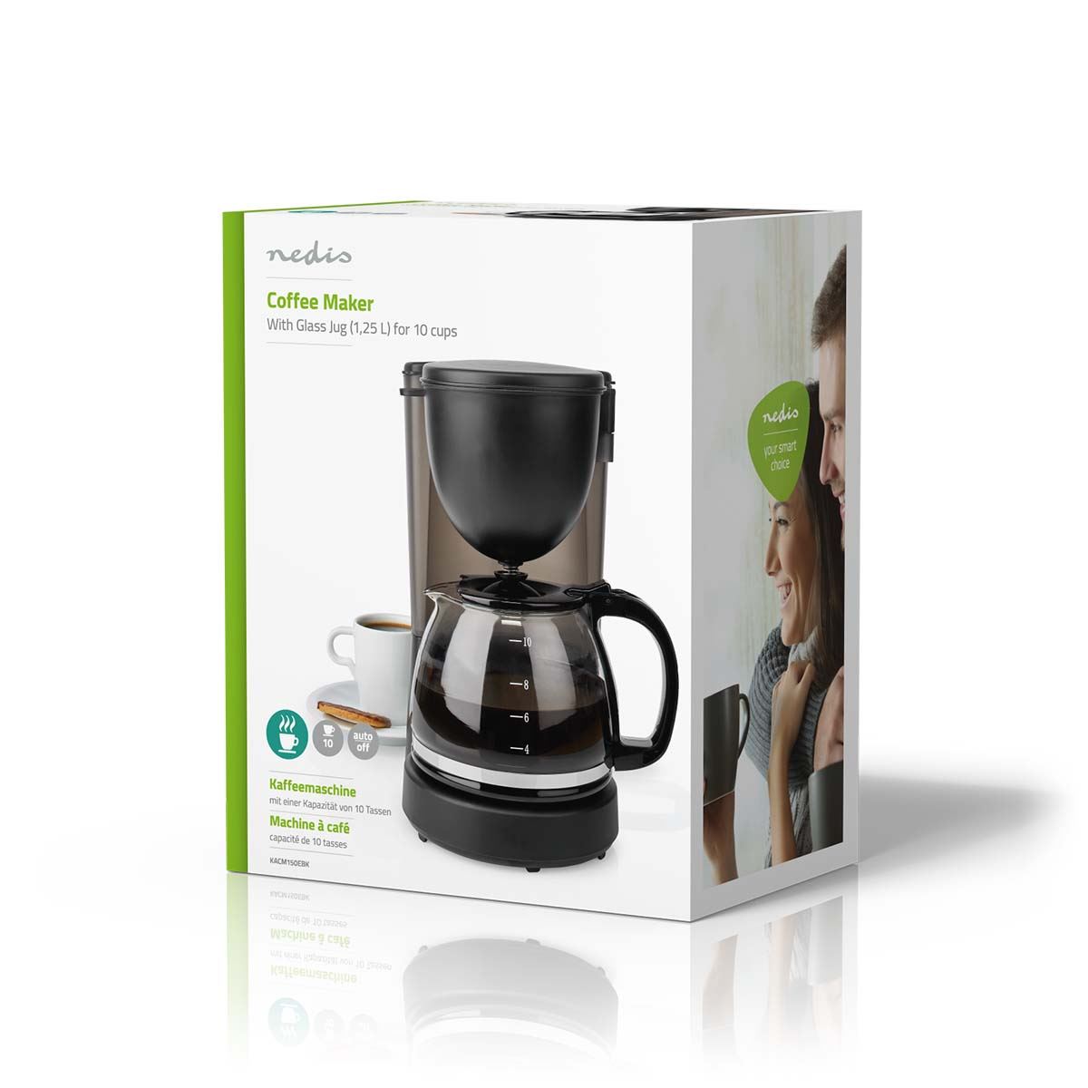 Nedis Coffee Maker | Filter Coffee | 1.25 l | 10 Cups | Keep warm feature | Black