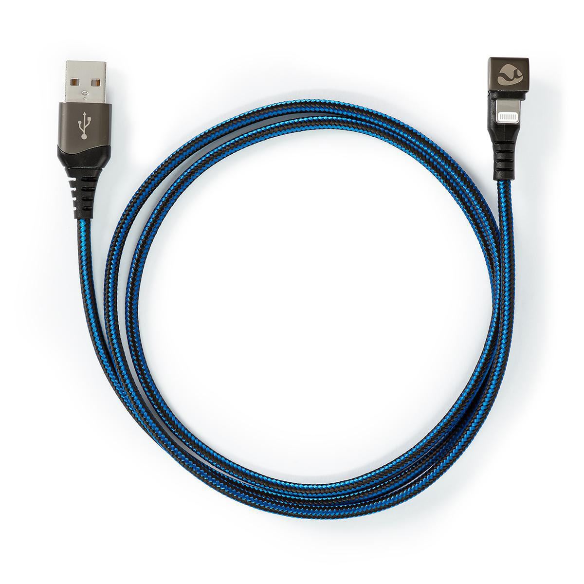 Nedis USB Cable | USB 2.0 | Apple Lightning 8-Pin | USB-A Male | 12 W | 480 Mbps | Nickel Plated | 2.00 m | Round | Braided / Nylon | Black / Blue | Cover Window Box