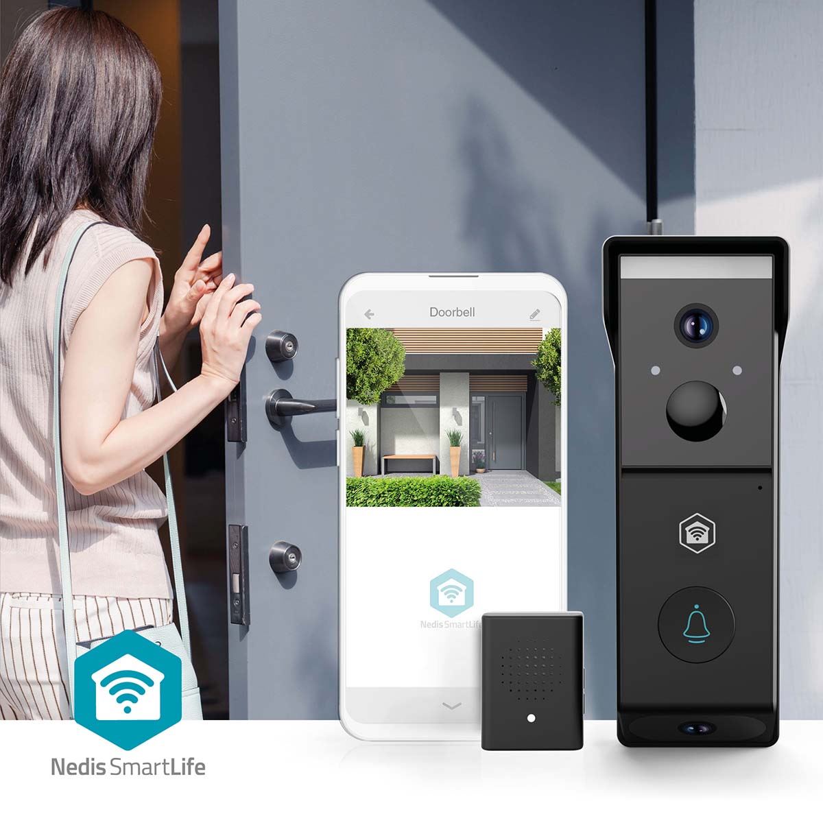 Nedis SmartLife Video Doorbell | Wi-Fi | Battery Powered | Full HD 1080p | Cloud Storage (optional) / microSD (not included) | IP54 | With motion sensor | Night vision | Black