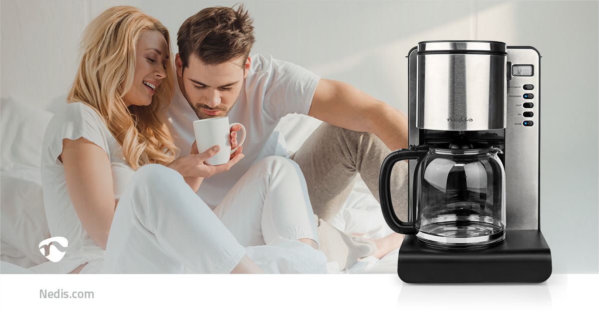 Nedis Coffee Maker | Filter Coffee | 1.5 l | 12 Cups | Keep warm feature | Switch on timer | LCD display | Clock function | Aluminium / Black