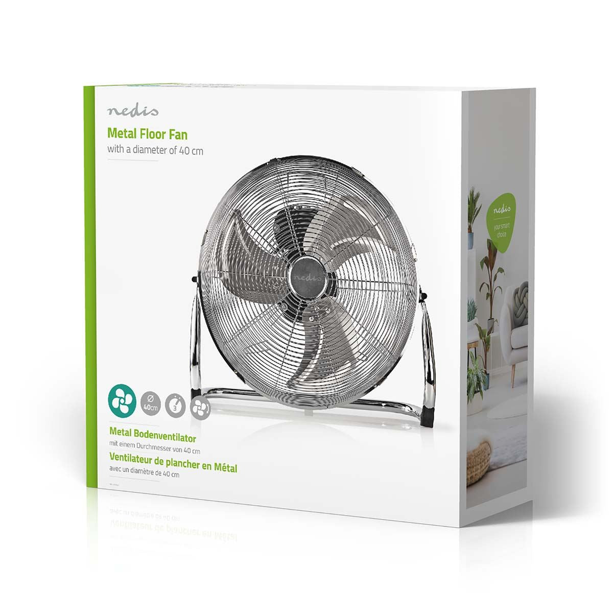 Nedis Floor Fan | 400 mm | 3-Speed | Tiltable | Metal