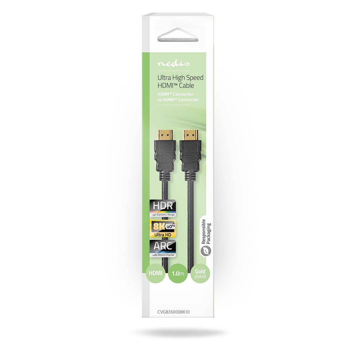 Nedis Ultra High Speed HDMI™ Cable | HDMI™ Connector | HDMI™ Connector | 8K@60Hz | 48 Gbps | 1.00 m | Round | 6.0 mm | Black | Box