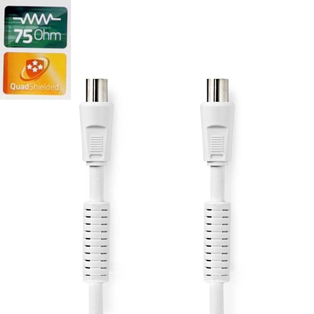 Nedis Coax Cable | IEC (Coax) Male | IEC (Coax) Female | Nickel Plated | 120 dB | 75 Ohm | Quad Shielded | 3.00 m | Round | PVC | White | Label