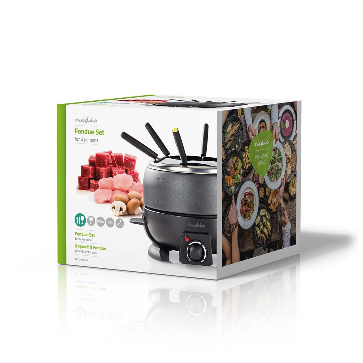 Nedis 2.3L Electric Fondue Set with 6 Forks and Adjustable Temperature